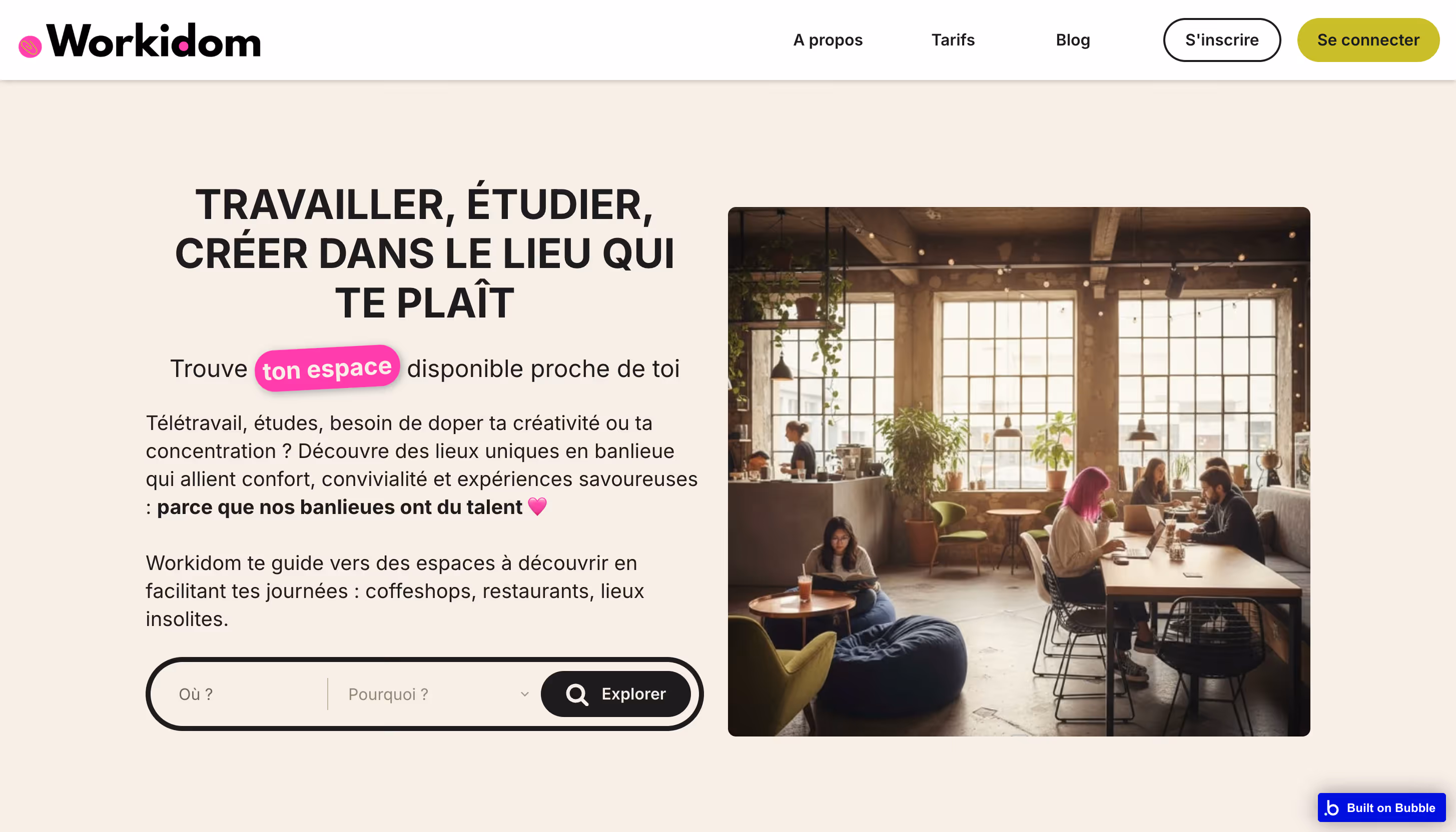 Interface d'une marketplace avec carte interactive, créée sur Bubble