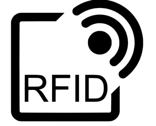RFID-logo med et firkantet symbol og radiobølger.