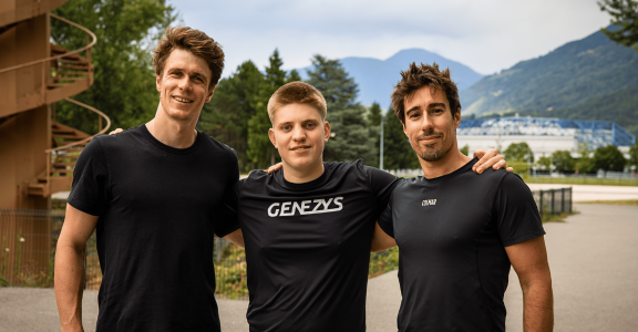Un gagnant Genezys avec deux athlètes (Clément Noël et Victor Muffat Jeandet)