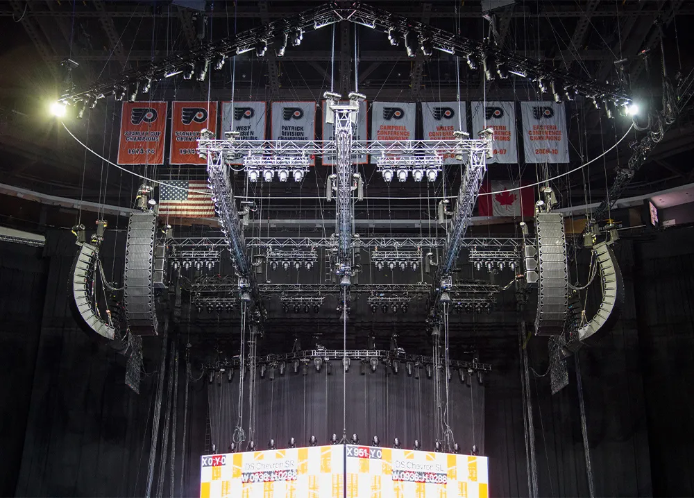 Cohesion line arrays inside of Wells Fargo Center