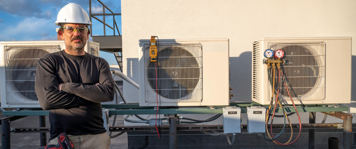 HVAC operator studies the plan before the day kicks off, ensuring the work runs with intent, not just muscle.
