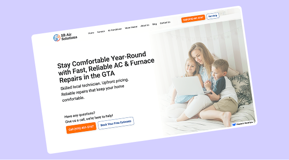 website example of sb air solutions showing mother with two children comfortable in their home. 