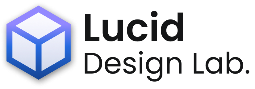 Lucid Design Lab logo with a blue 3D cube icon to the left of the text.
