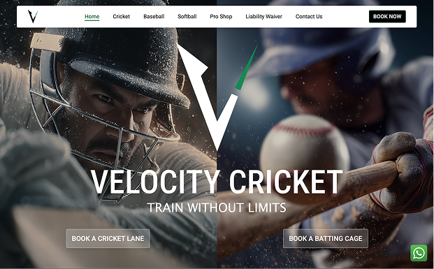 A picture of the website made for client velocity cricket by Lucid Design Lab. 