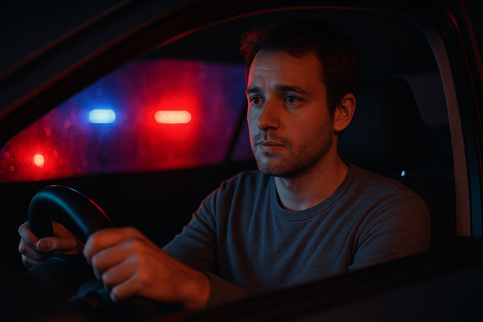 Man Dring with Police Light