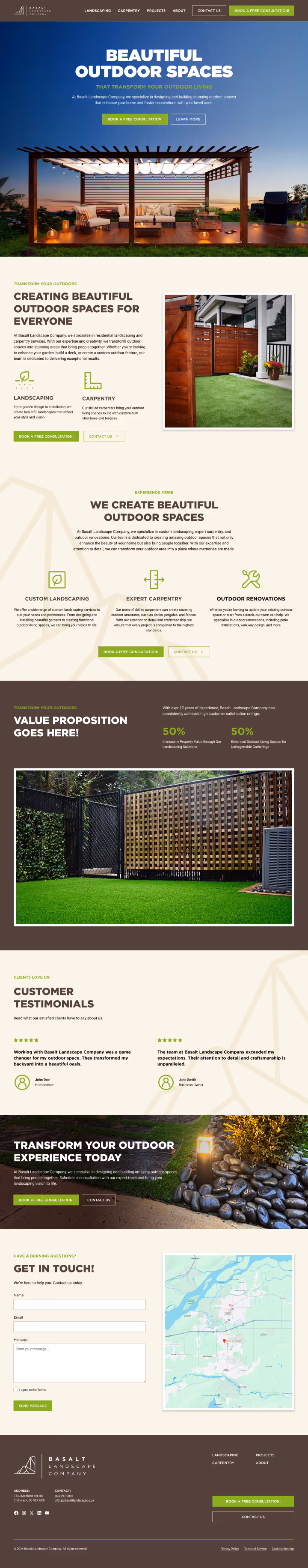 Image of the Basalt Landscaping website.