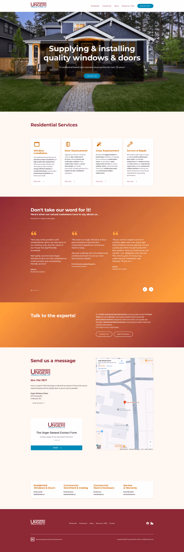 An image of the Unger Window & Door website.