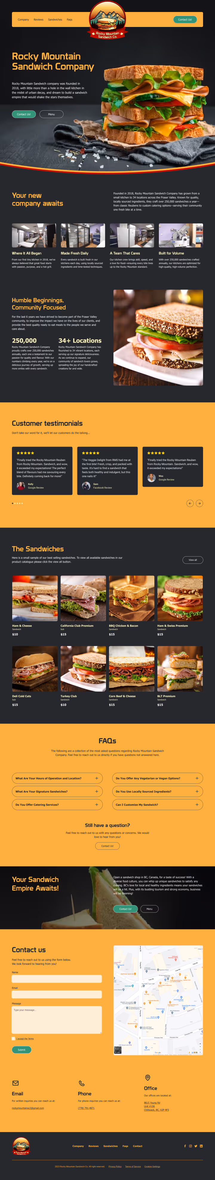 Image of the Rocky Mountain Sandwich Company website.