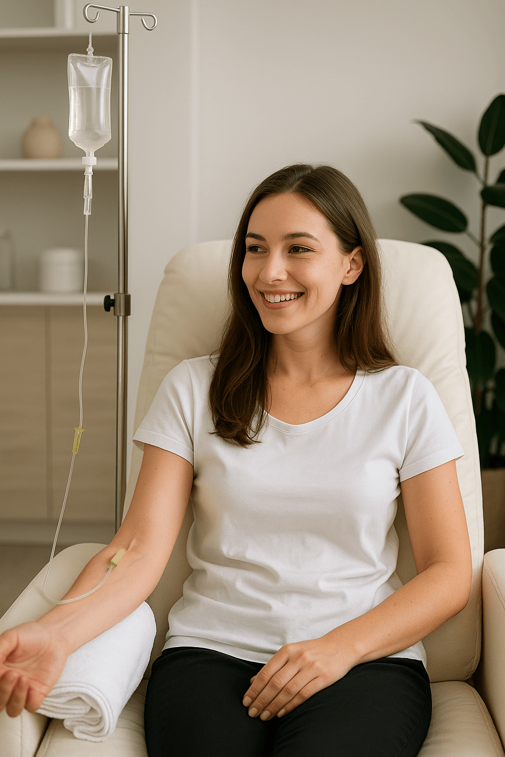 Woman receiving IV Therapy in Potomac in a calm, luxury medspa setting