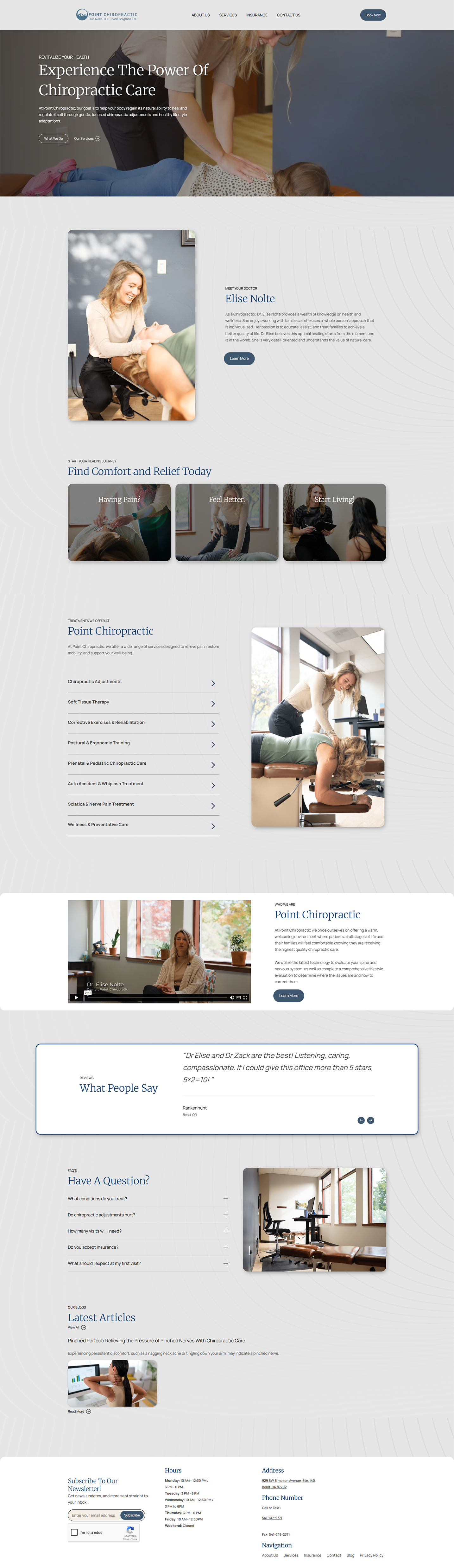 Chiropractor adjusting a female patient on a treatment table in a bright clinic setting.