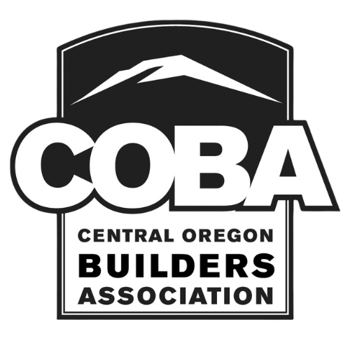 Logo of Central Oregon Builders Association with stylized mountain above the acronym COBA.