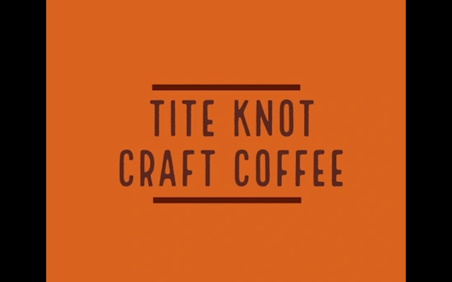 Tite Knot Craft Coffee logo with text in dark brown on an orange background, framed by horizontal dark brown lines above and below the text.