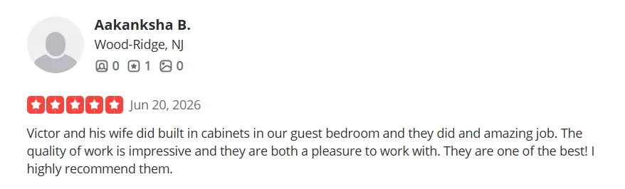 5 Star customer review from Yelp.