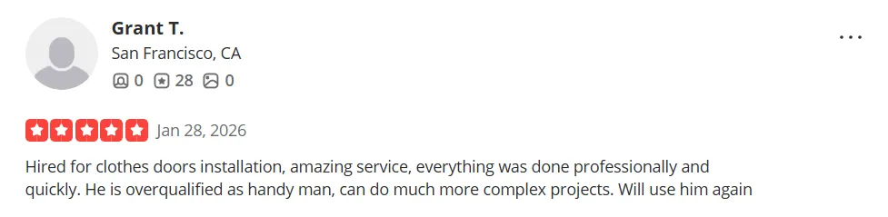 5 Star customer review from Yelp.