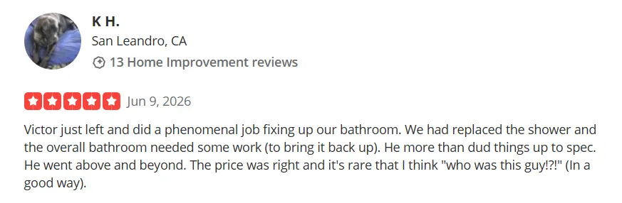 5 Star customer review from Yelp.
