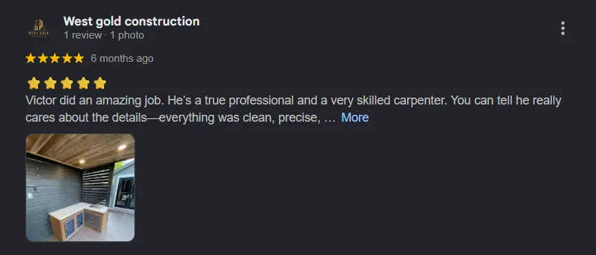 5 Star customer review from Google.