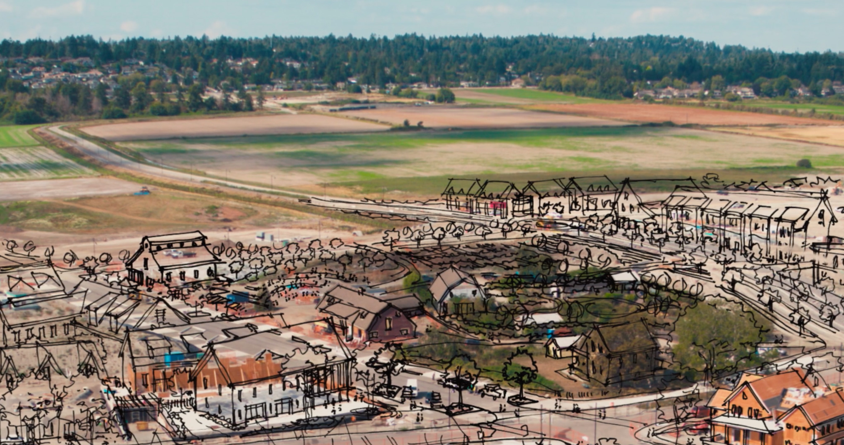 Aerial view of a residential development from a NoraVera real estate video