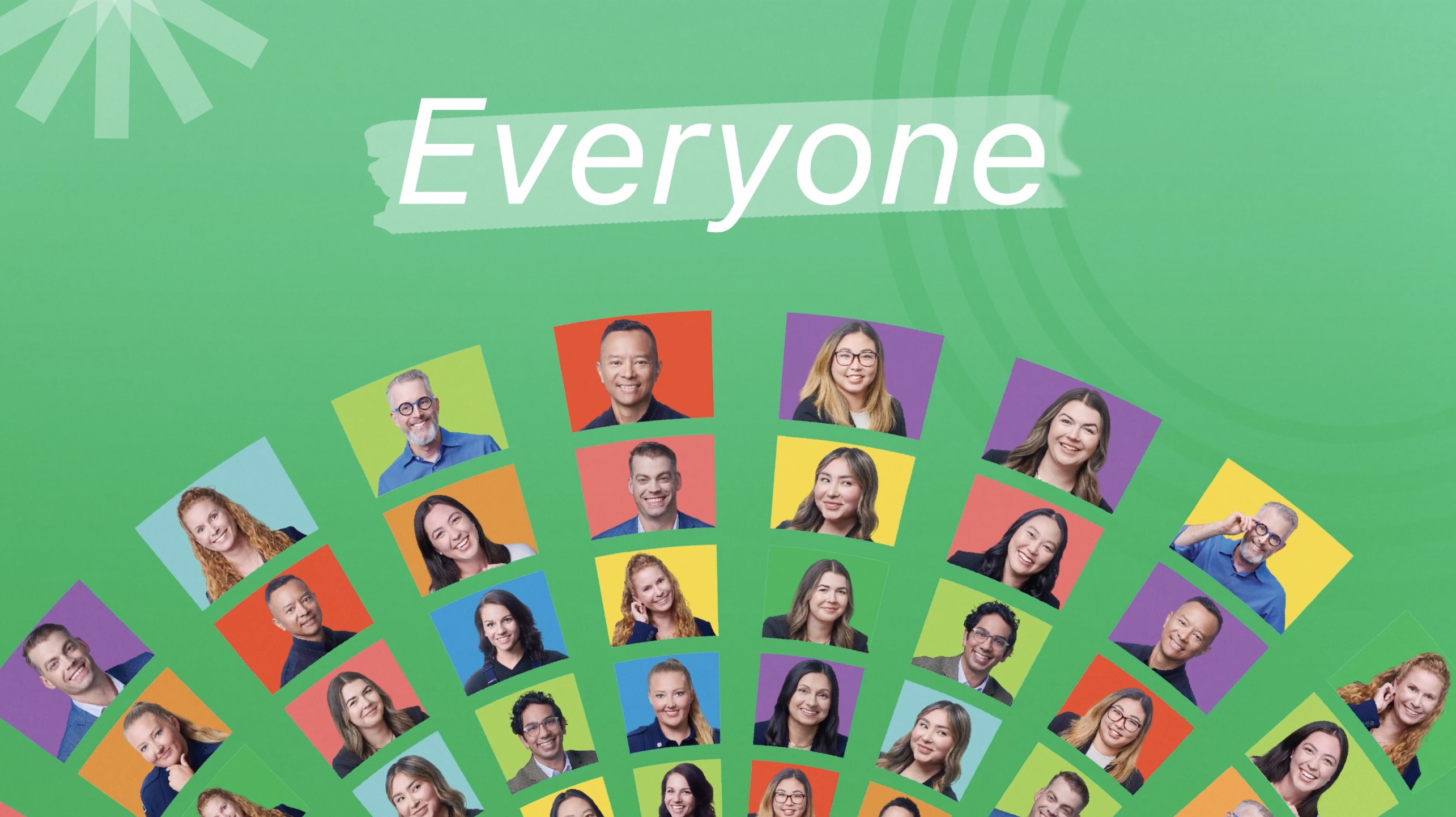 Frame from a NoraVera internal communications video featuring team headshots
