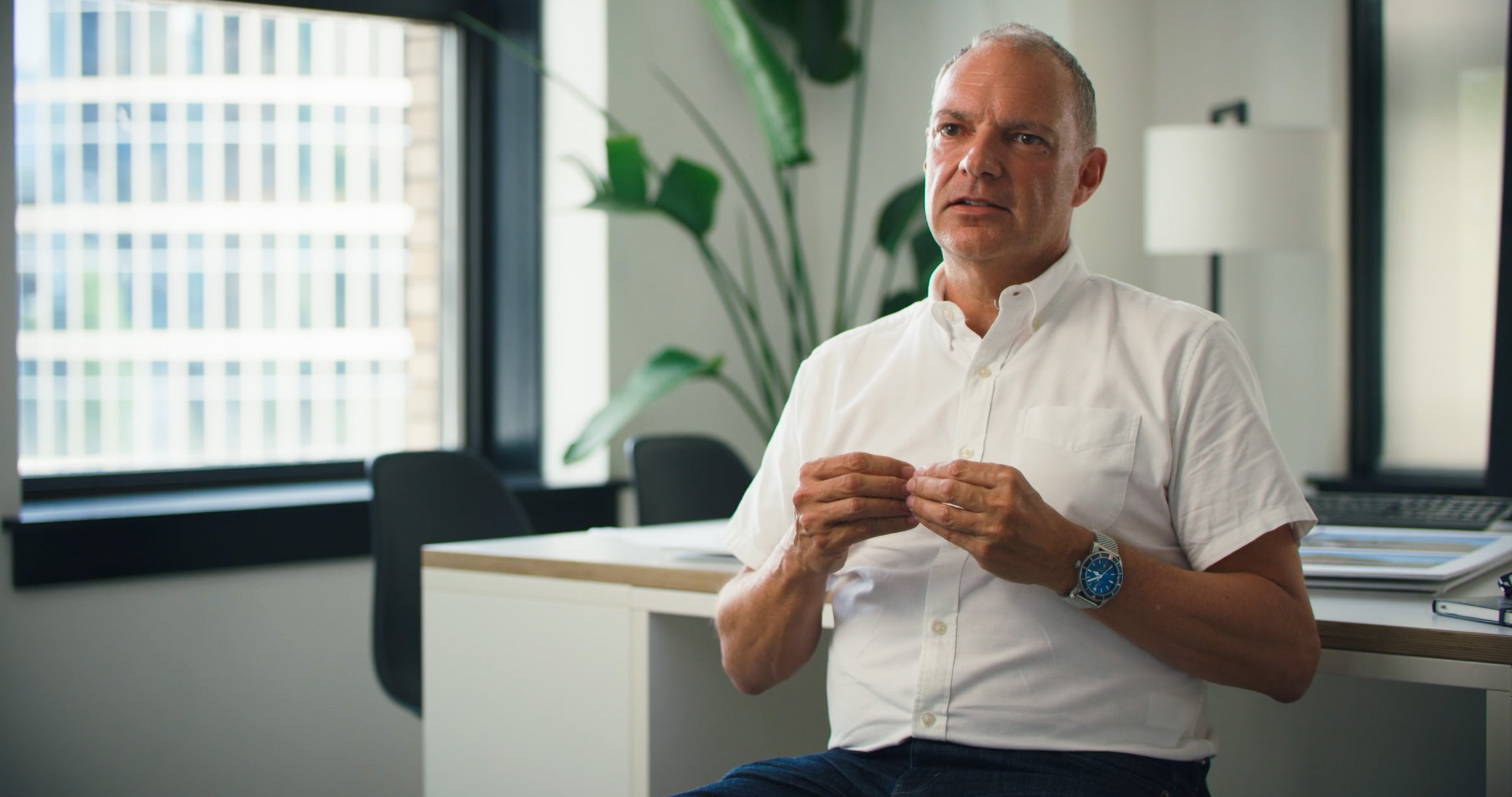 Man speaking in a brand testimonial video filmed by NoraVera