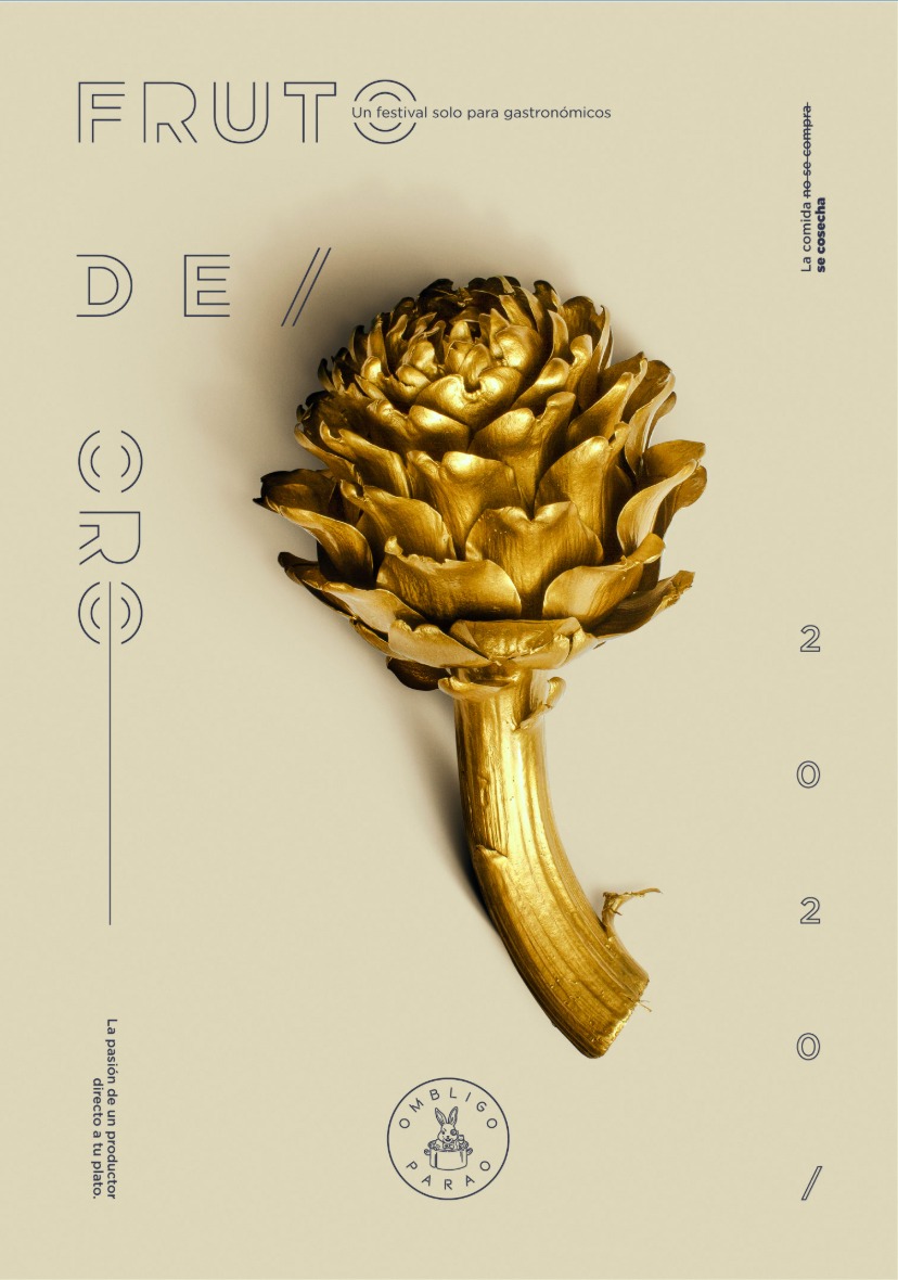 Afiche de un festival de cocina en el que se muestra una alcachofa dorada