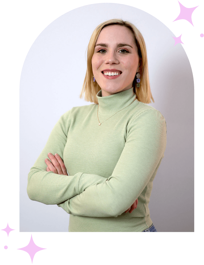 Photo of Julia with pink stars framing the picture.