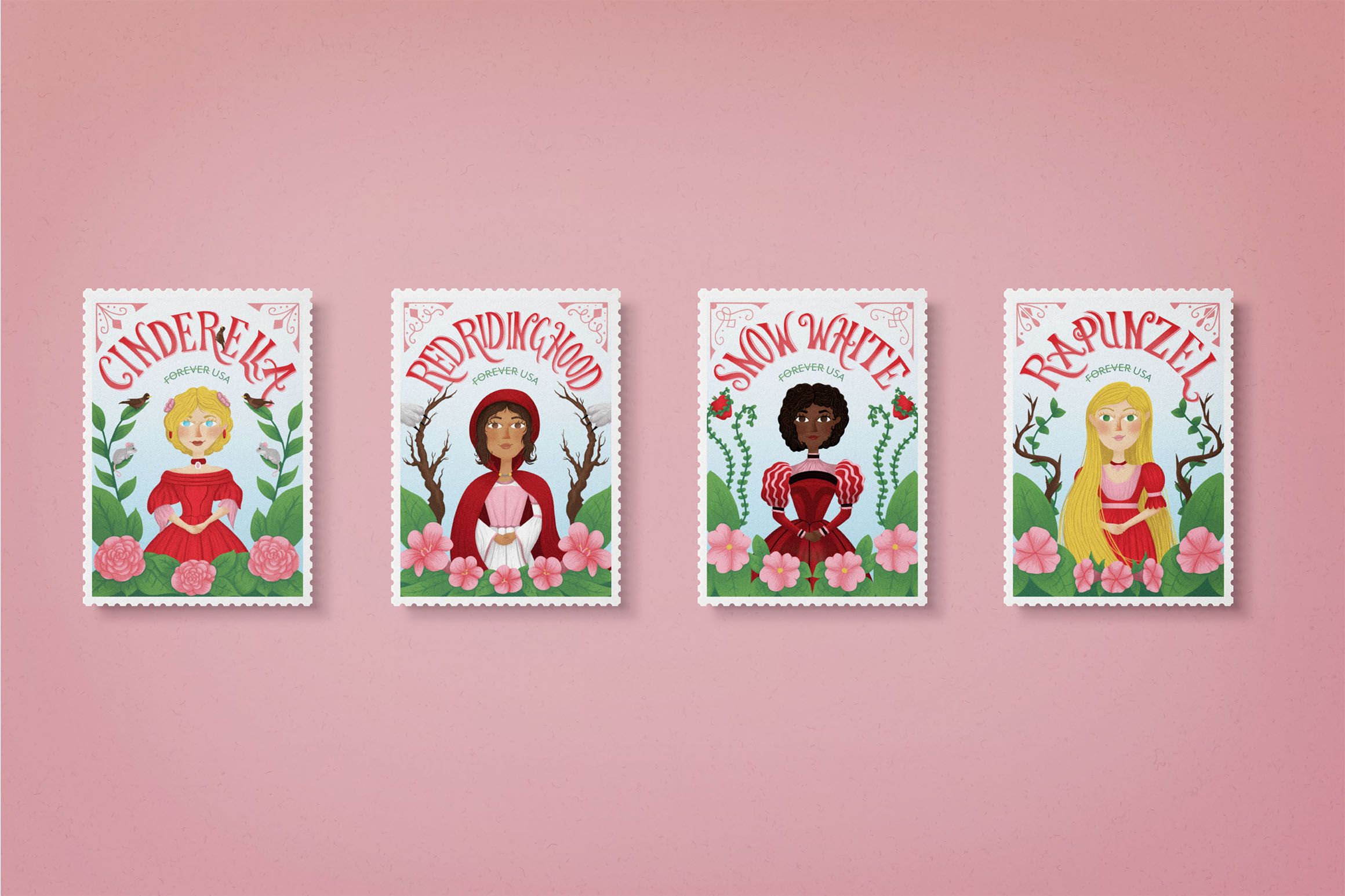 Fairytale postage stamp set.