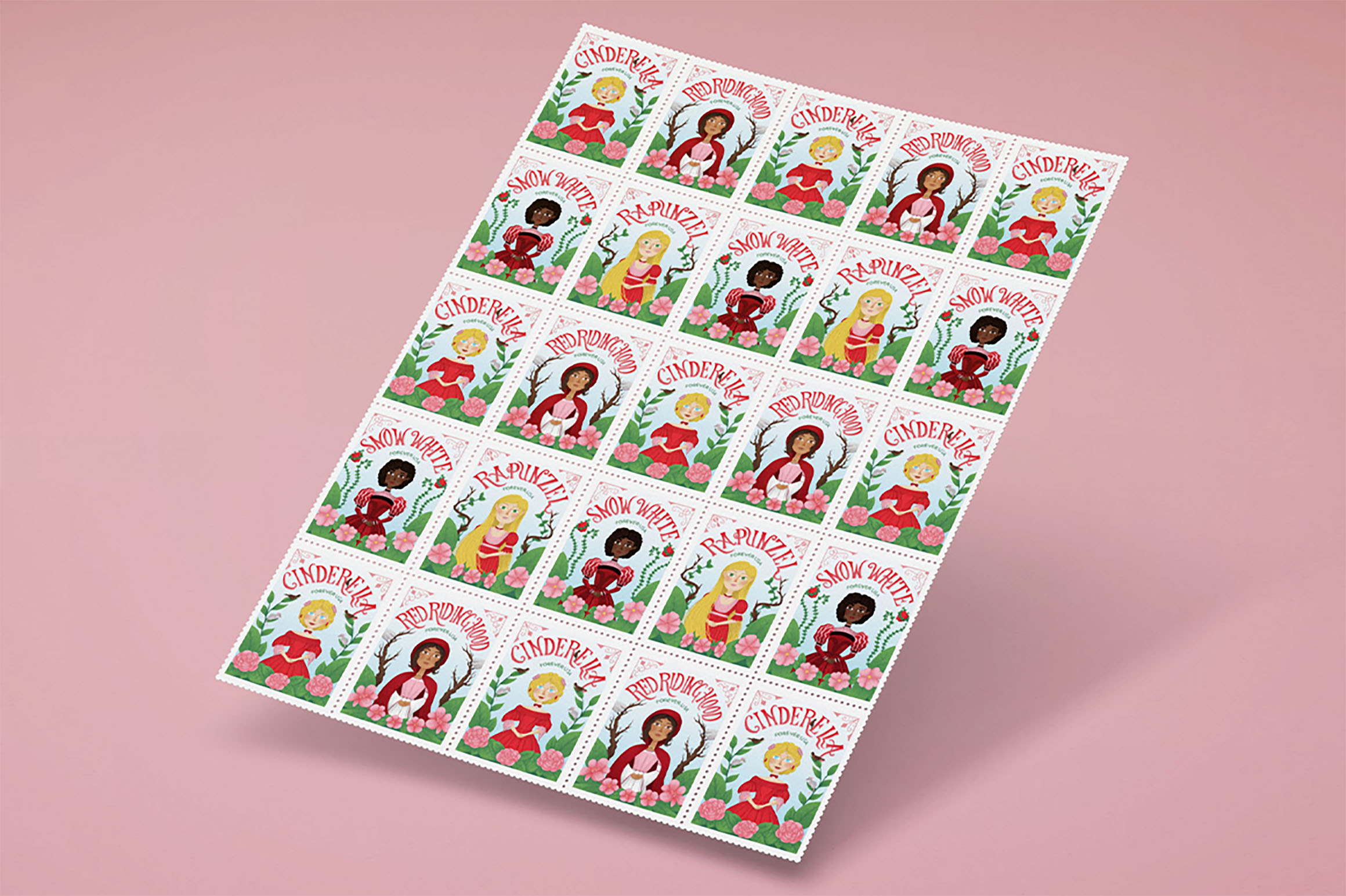 Page of postage stamps.