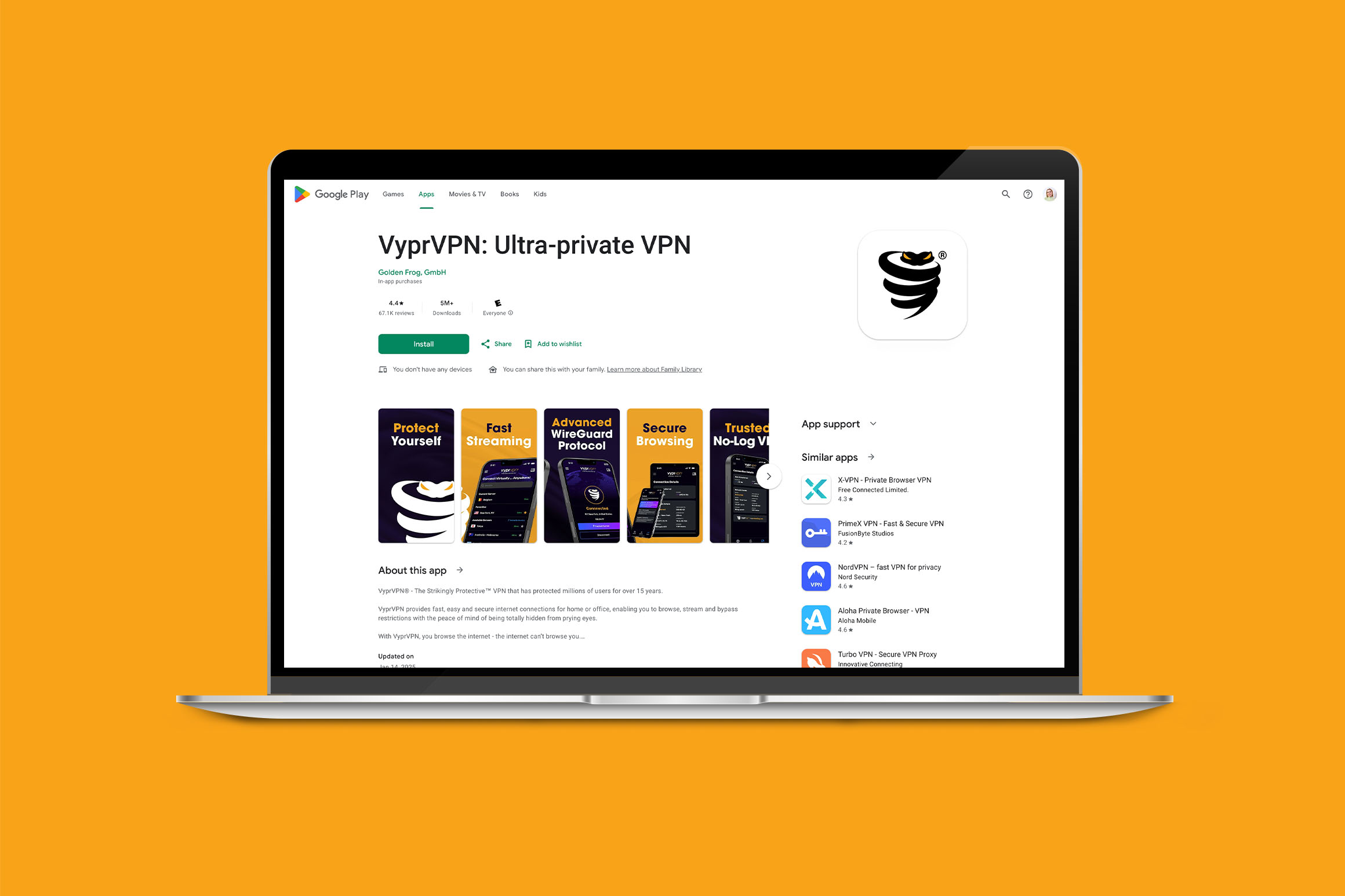 Laptop open with app store website.