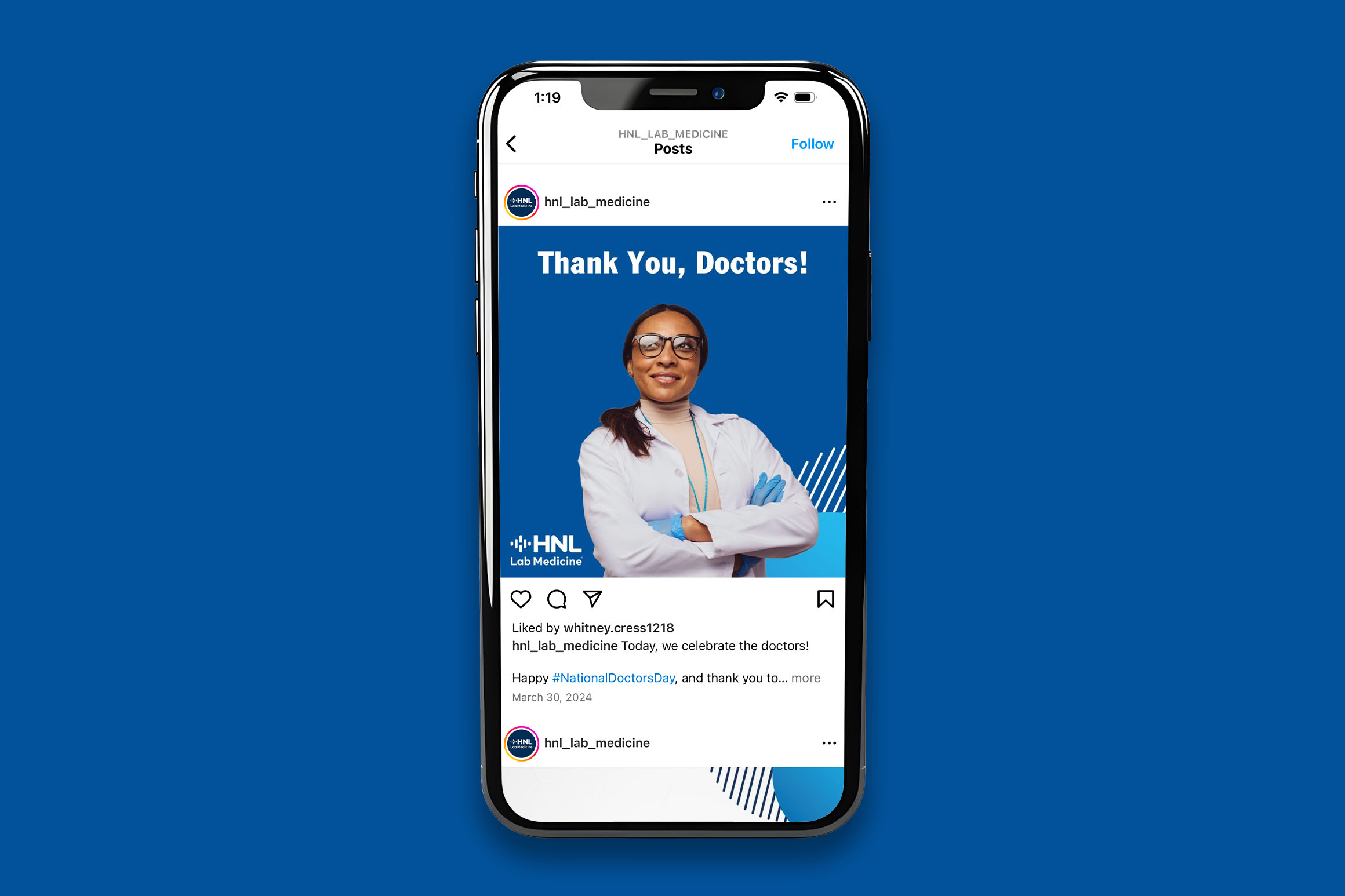 Phone mockup of instagram post thanking doctors.