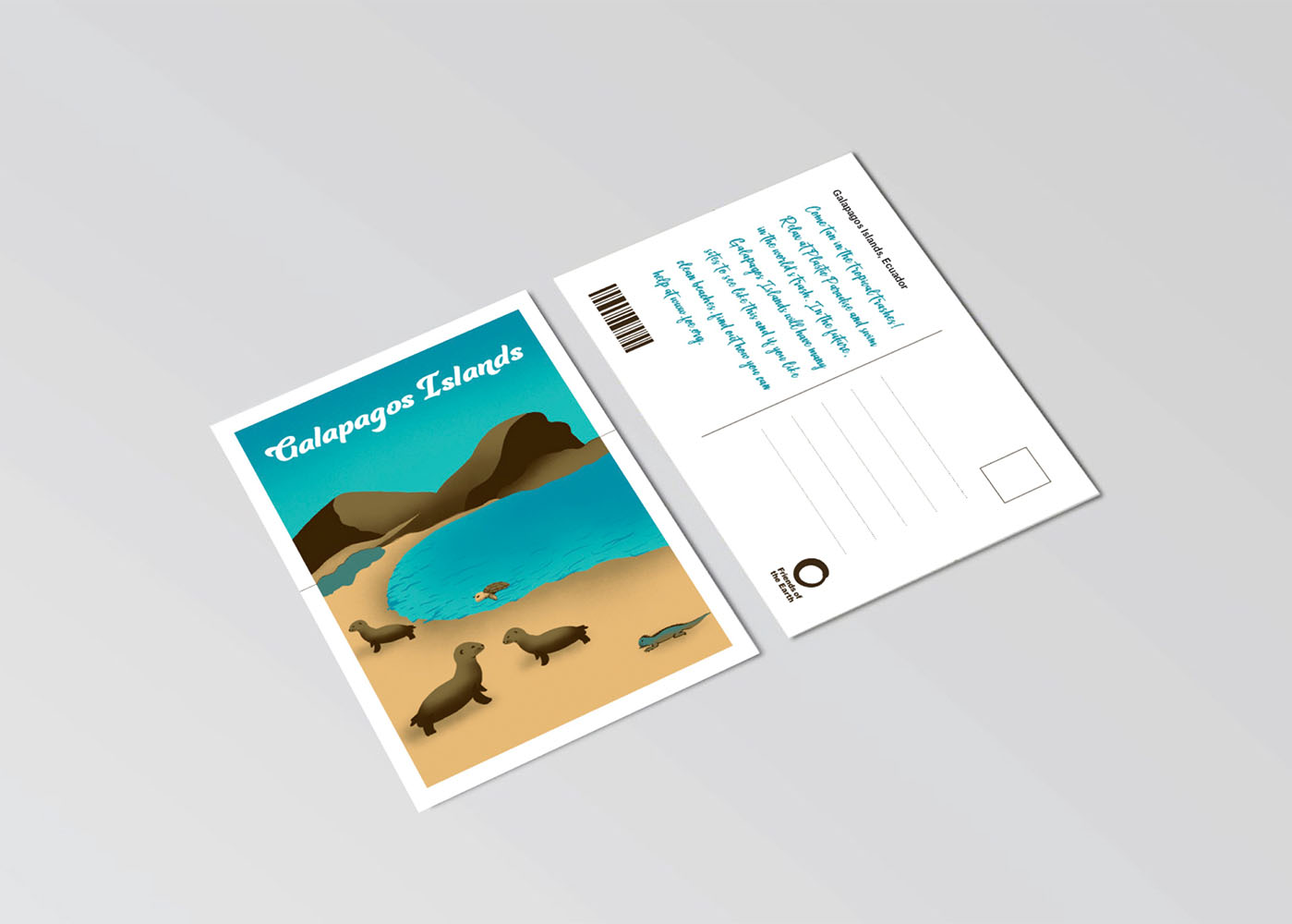 Front and back of Galapagos Islands postcard.