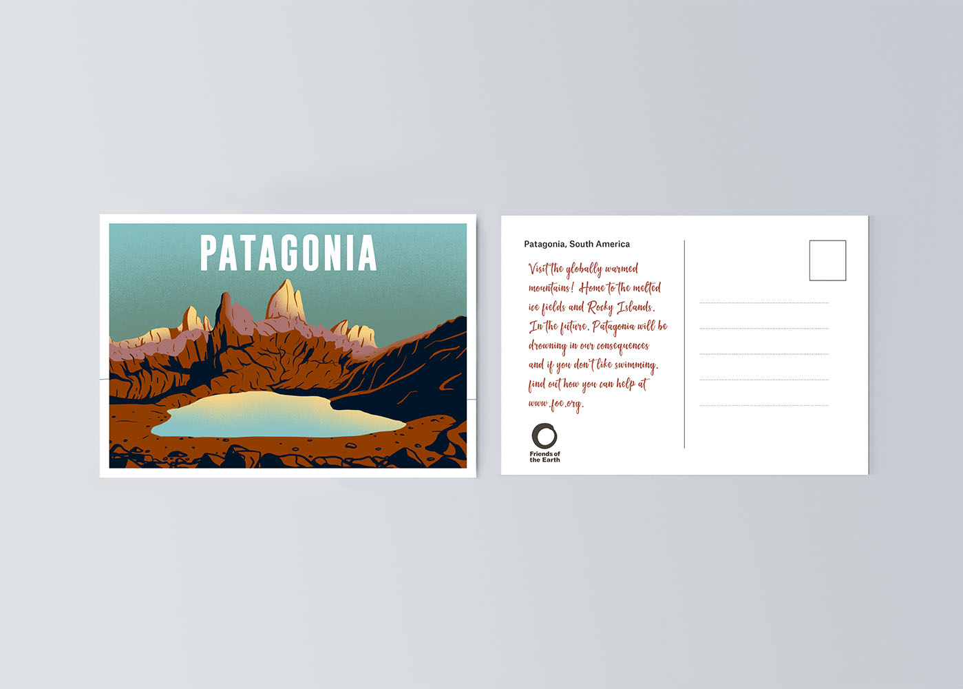 Front and back of Patagonia postcard.