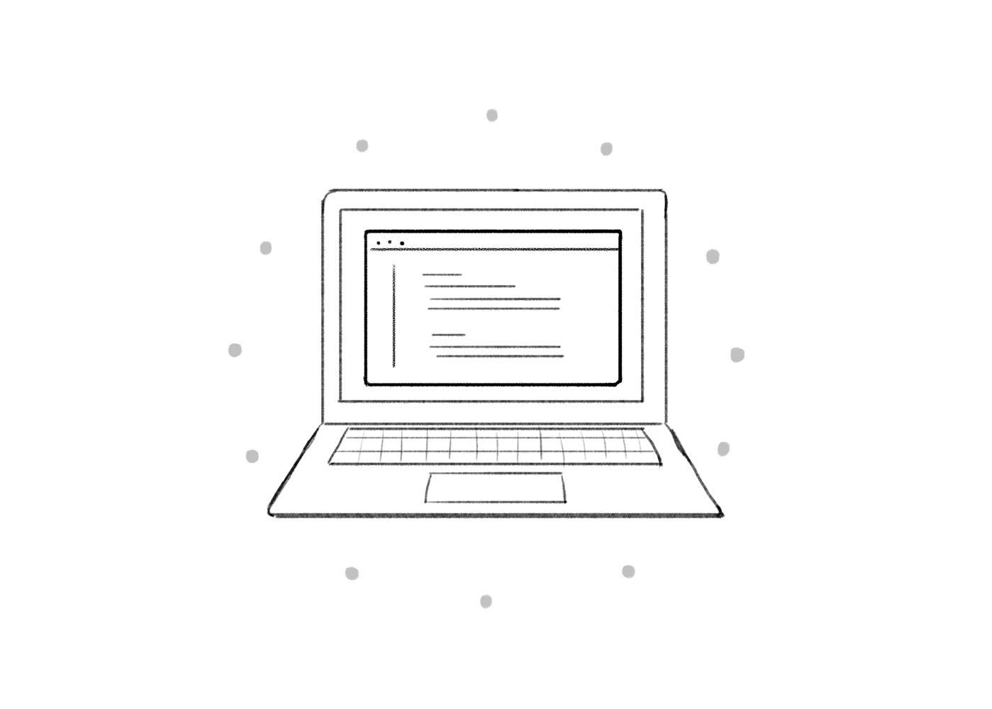 Storyboard of line art laptop with an email on screen.