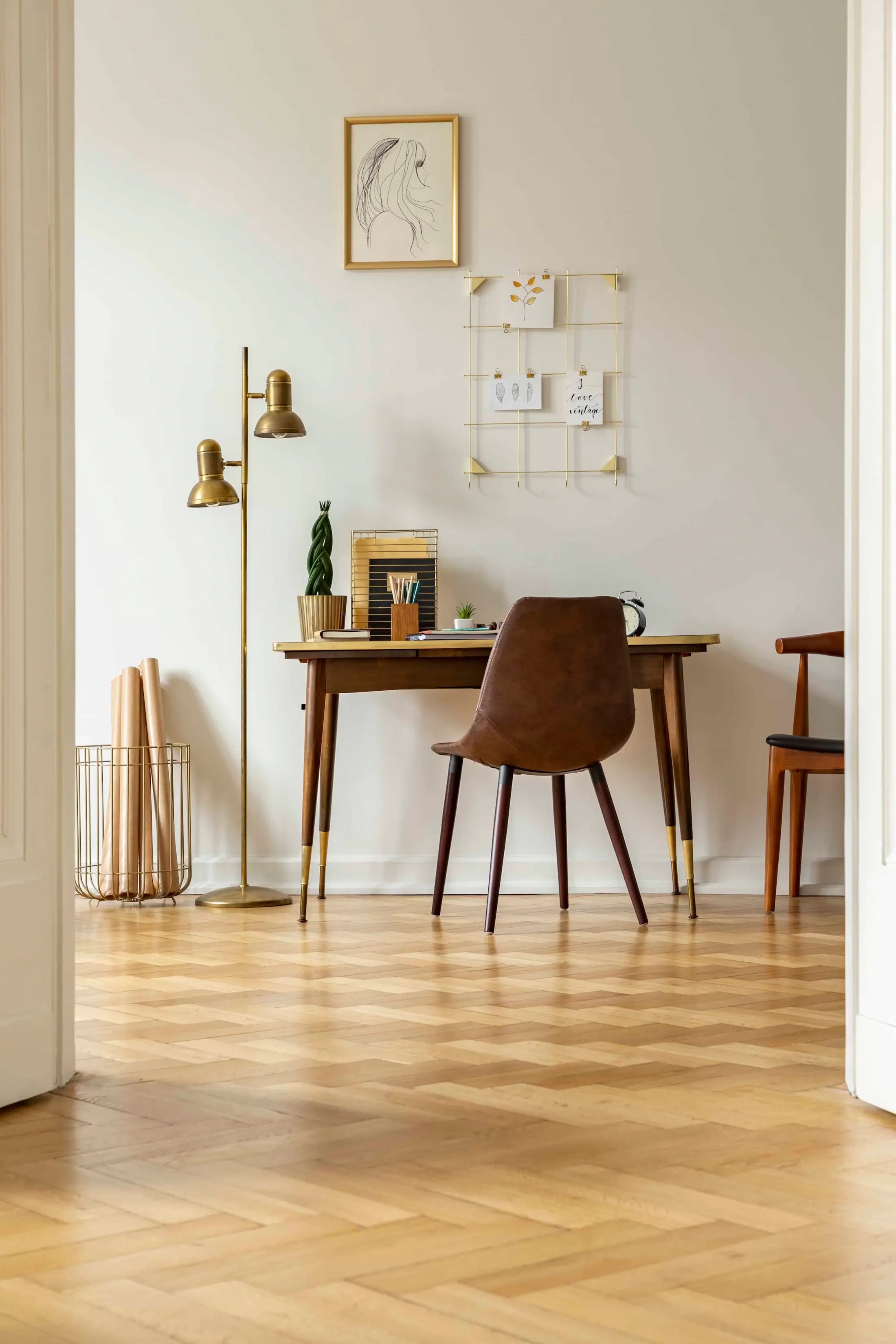 home office in room of light hardwood