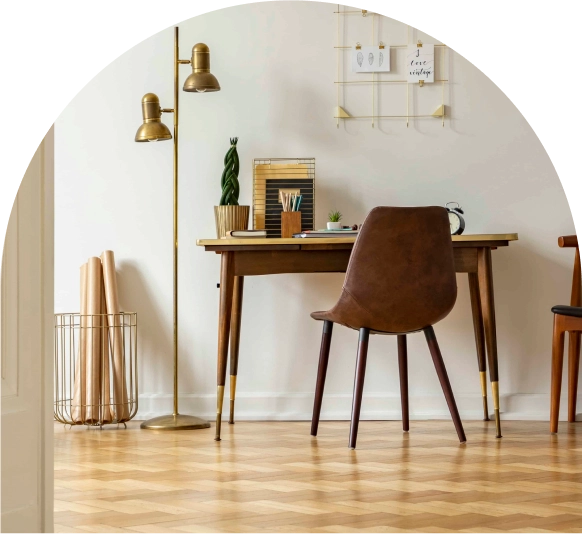 home office in room of light hardwood