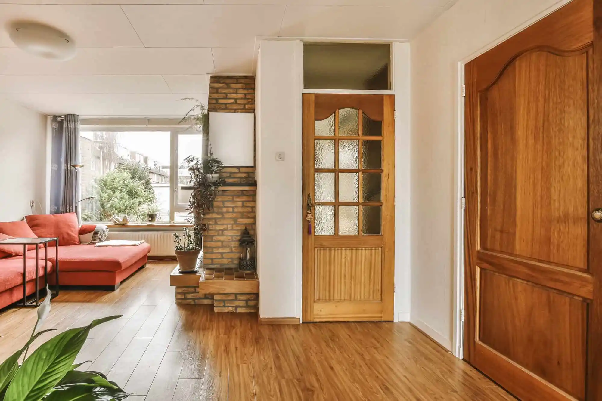 living room with shiny new hardwood