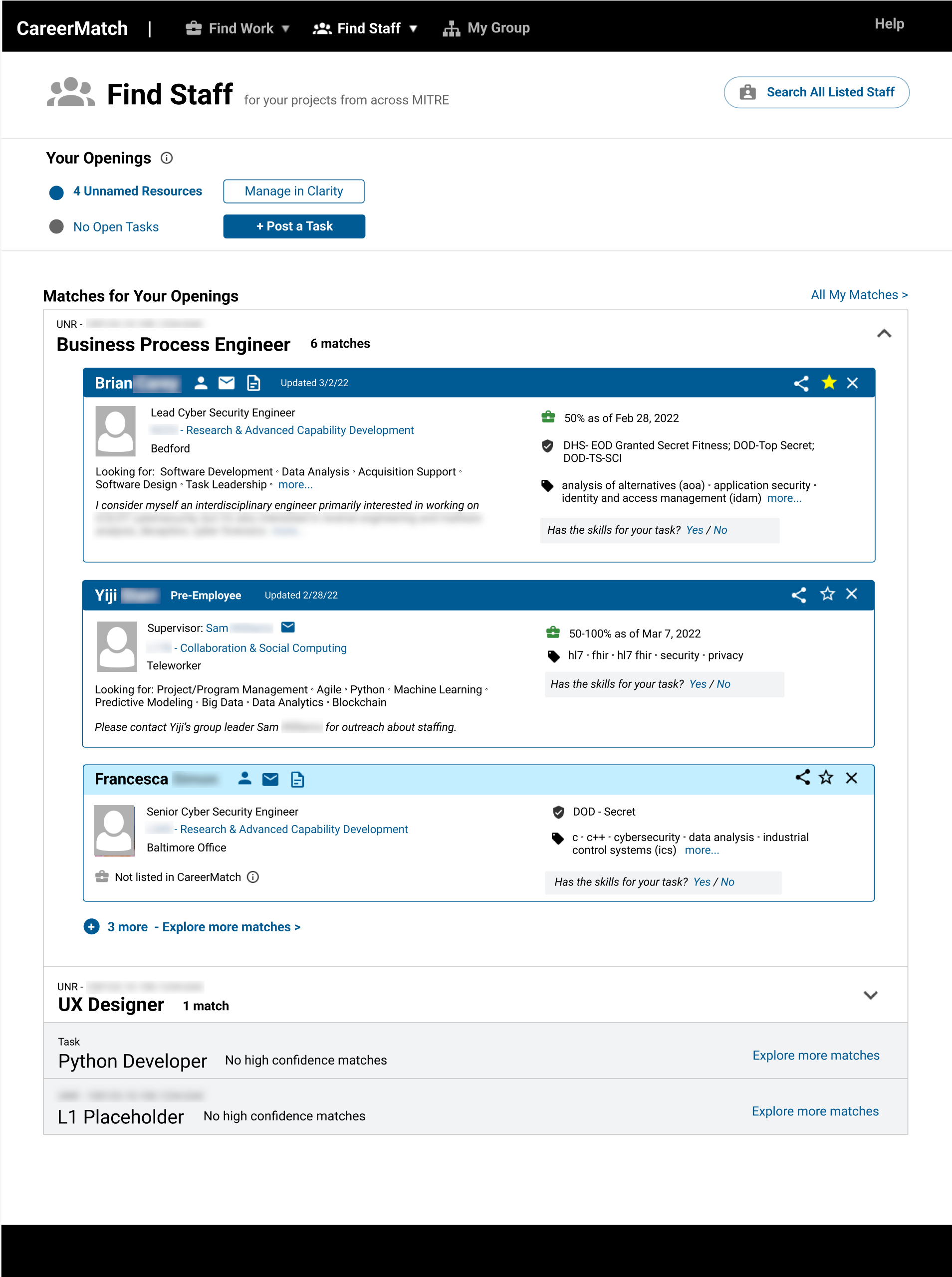 CareerMatch landing page for project leaders looking to Find Staff.