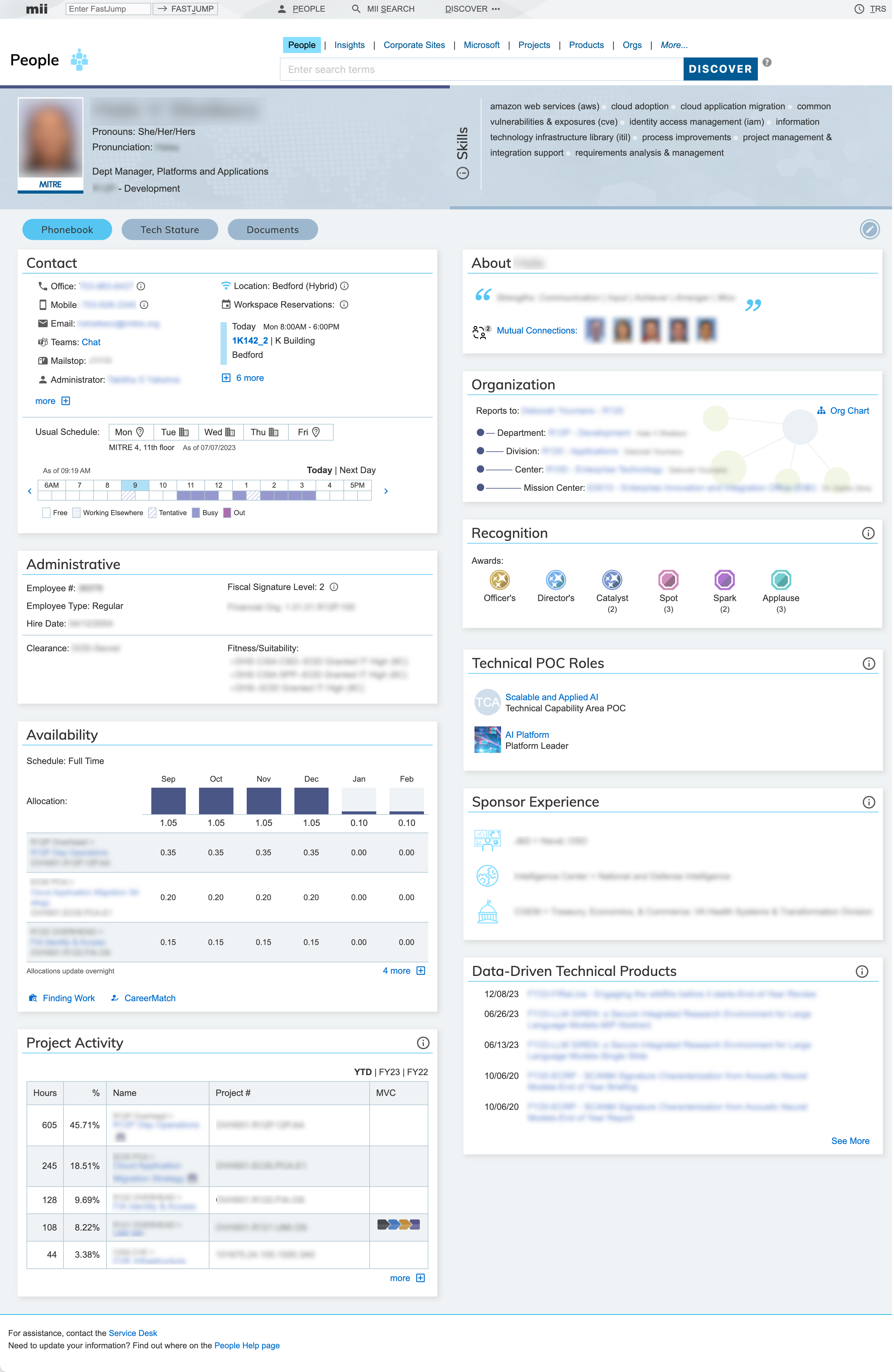 Sample People Profile showing the phonebook tab.
