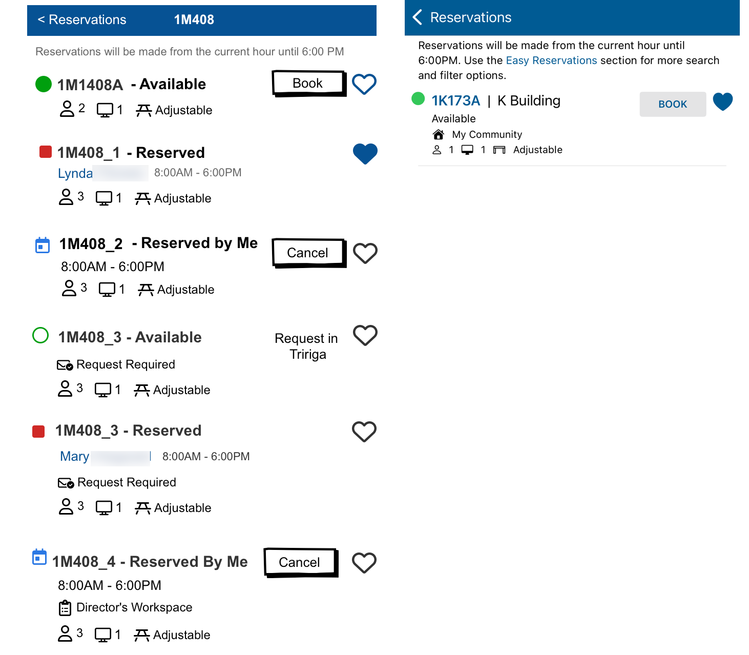 Check Current Availability mockup showing potential states + production screenshot.