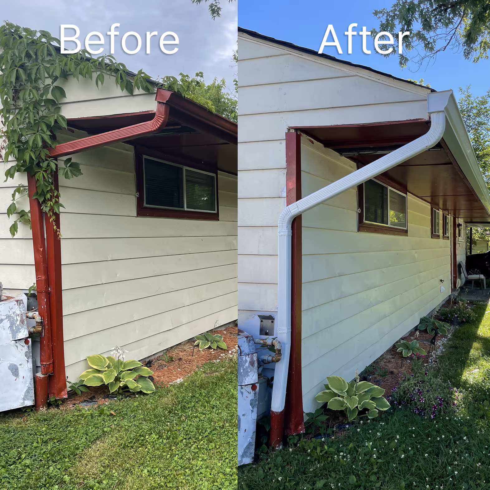 side to side gutters before with leafs, after clean