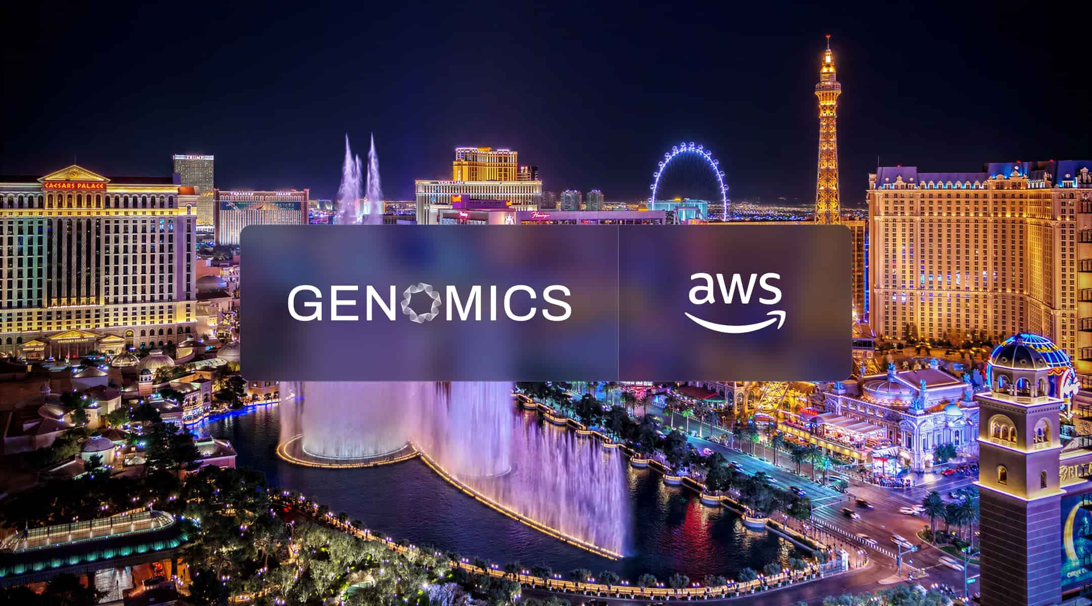 Genomics and AWS logos over the Las Vegas Strip for AWS re:Invent 2026