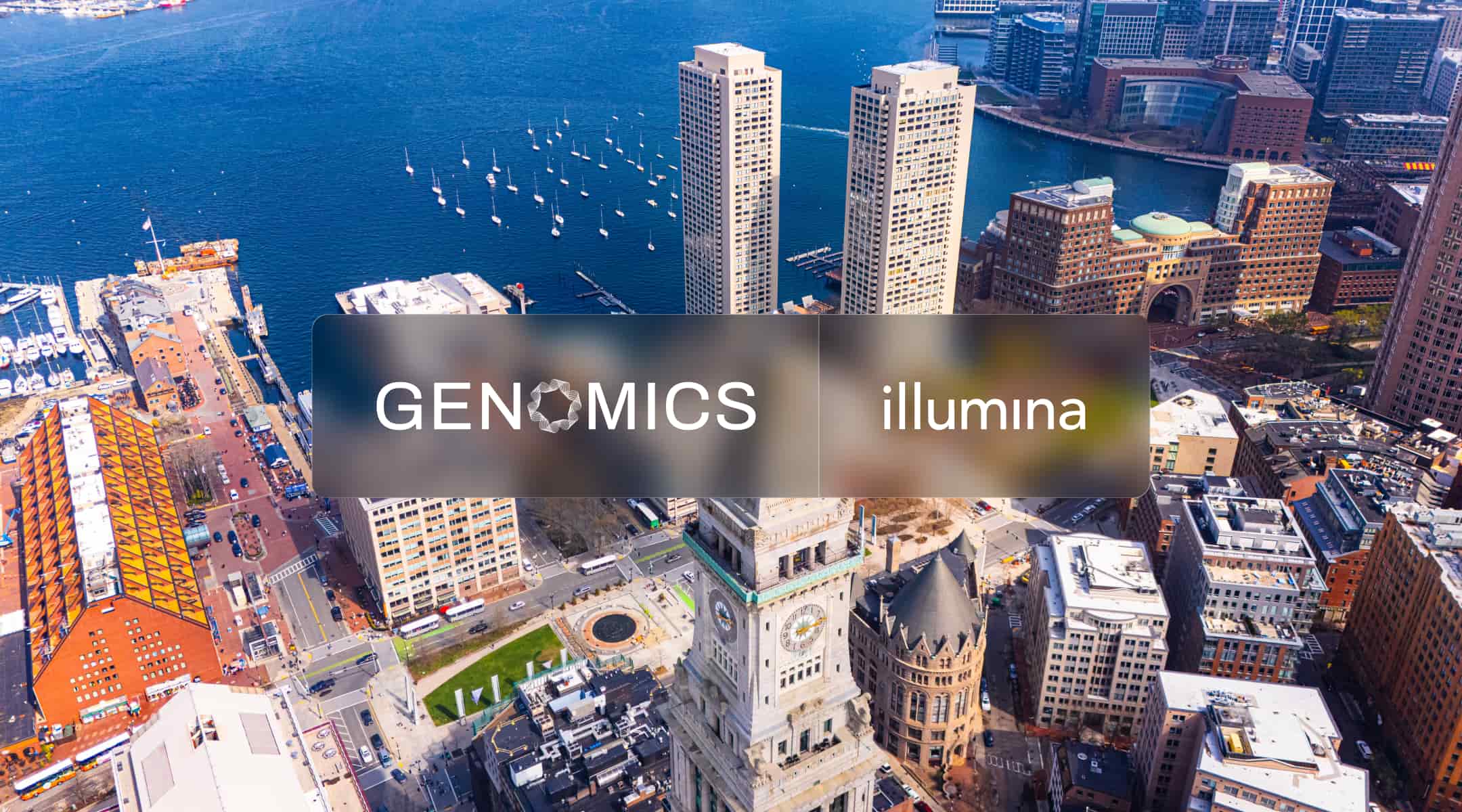 Genomics and Illumina logos over the Boston waterfront for the Illumina Precision Health Summit 2026