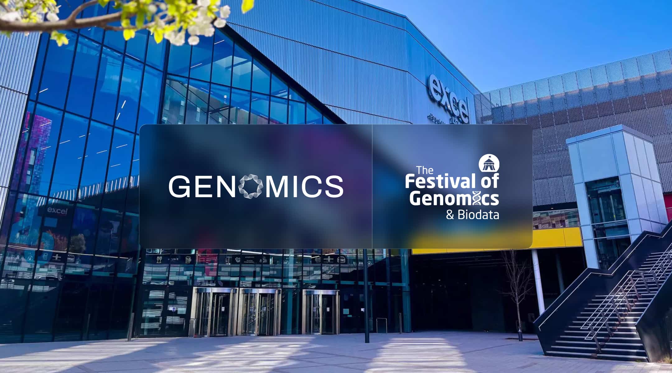 Genomics and Festival of Genomics & Biodata logos over ExCeL London for the Festival of Genomics & Biodata 2027