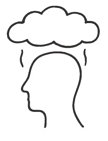Une silhouette illustrée d'un personnage avec un nuage