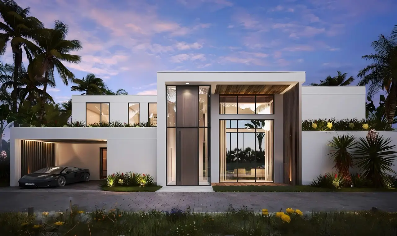 Въездная зона виллы с подсветкой вечером — Ayana Luxury Villas, Банг Тао