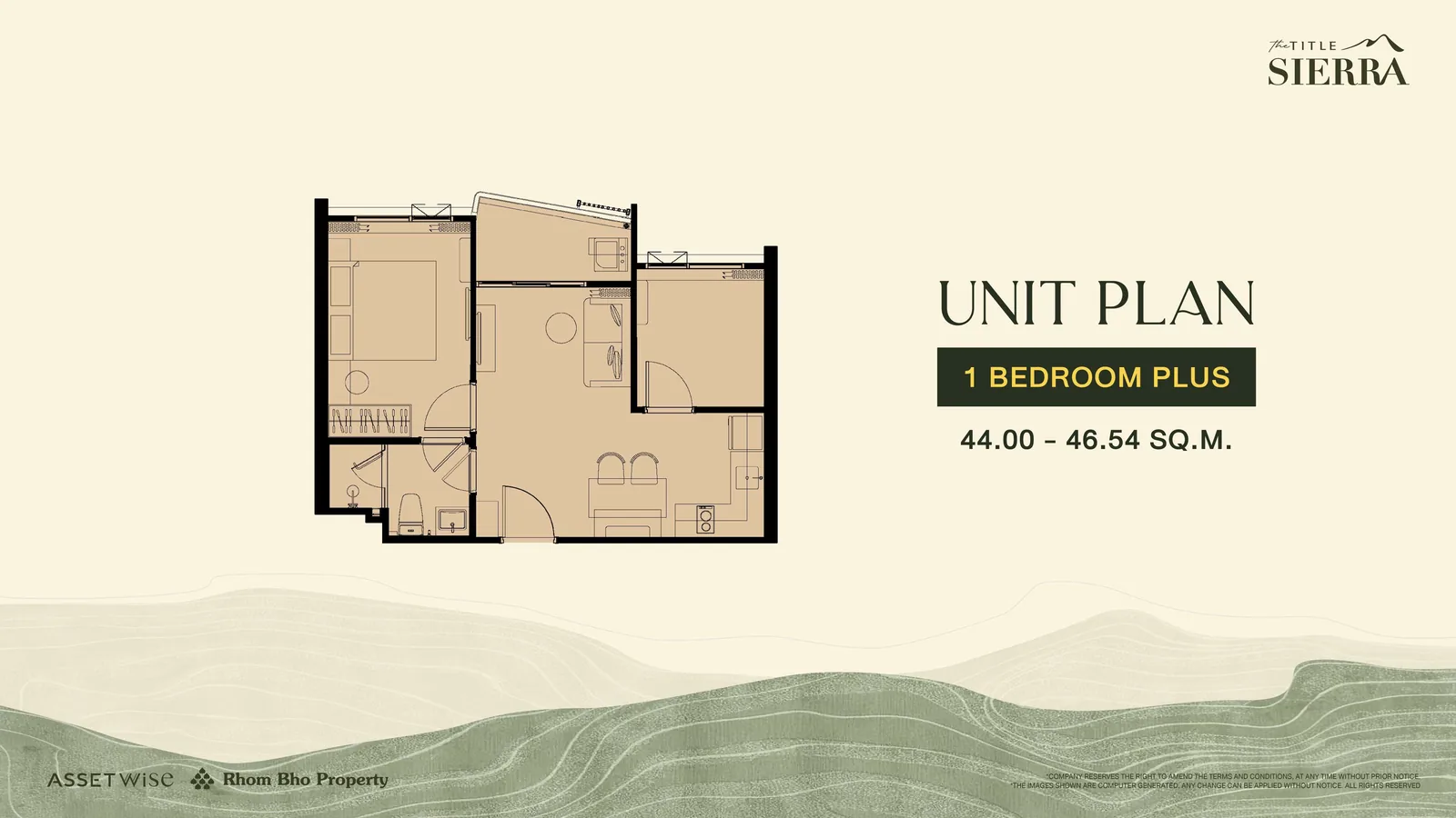 Планировка 1 Bedroom Plus, 44,00–46,54 м² — The Title Sierra, Банг Тао
