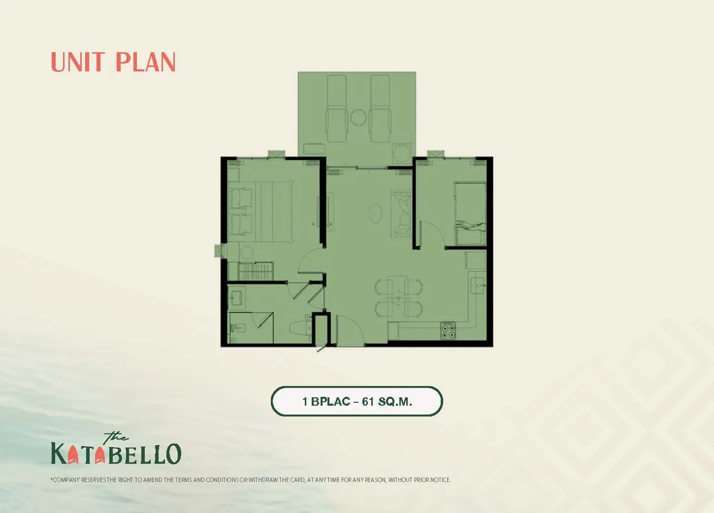Планировка 1 BPLAC, 61 м² — The Title Katabello, Ката