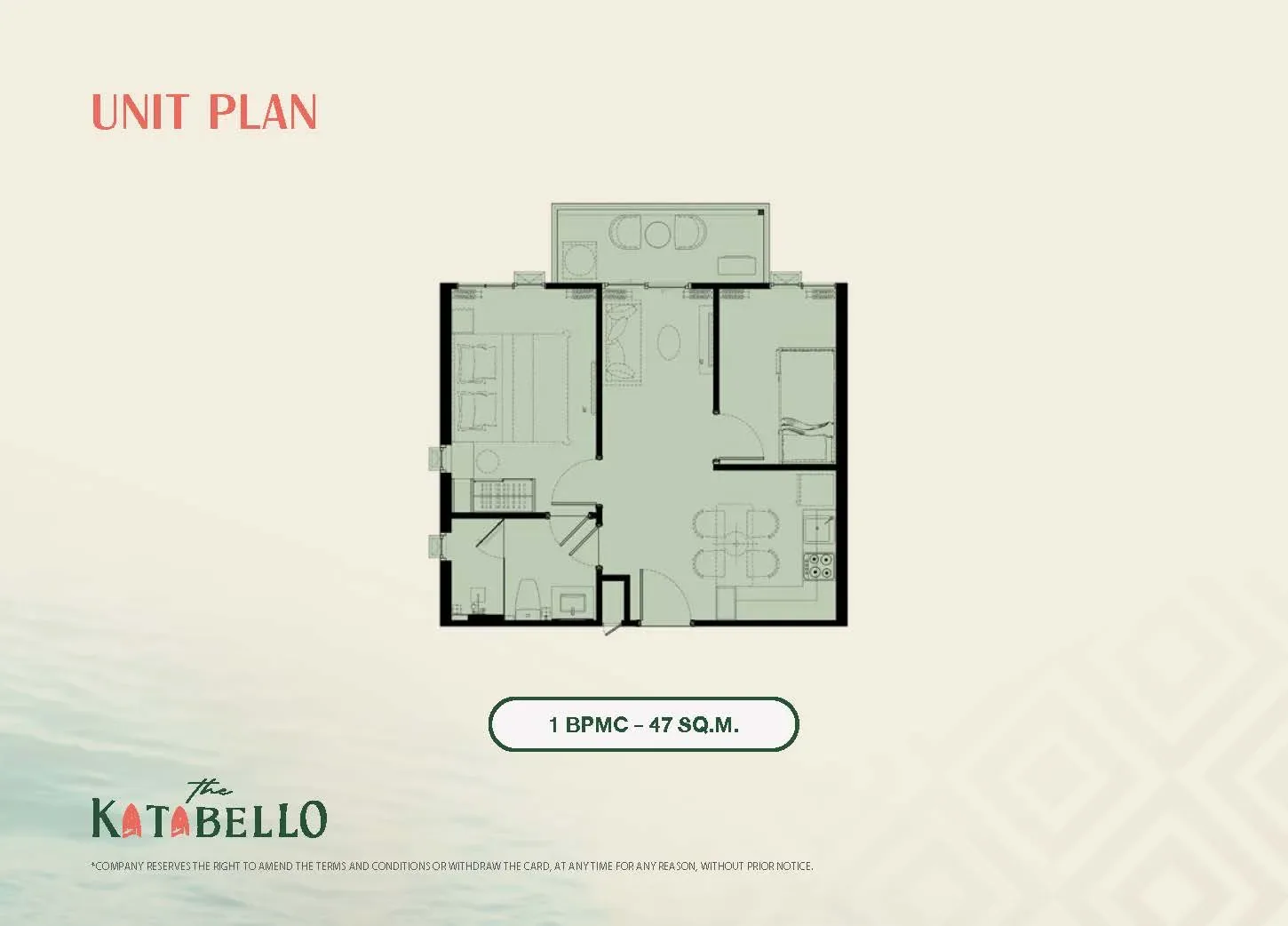 Планировка 1 BPMC, 47 м² — The Title Katabello, Ката