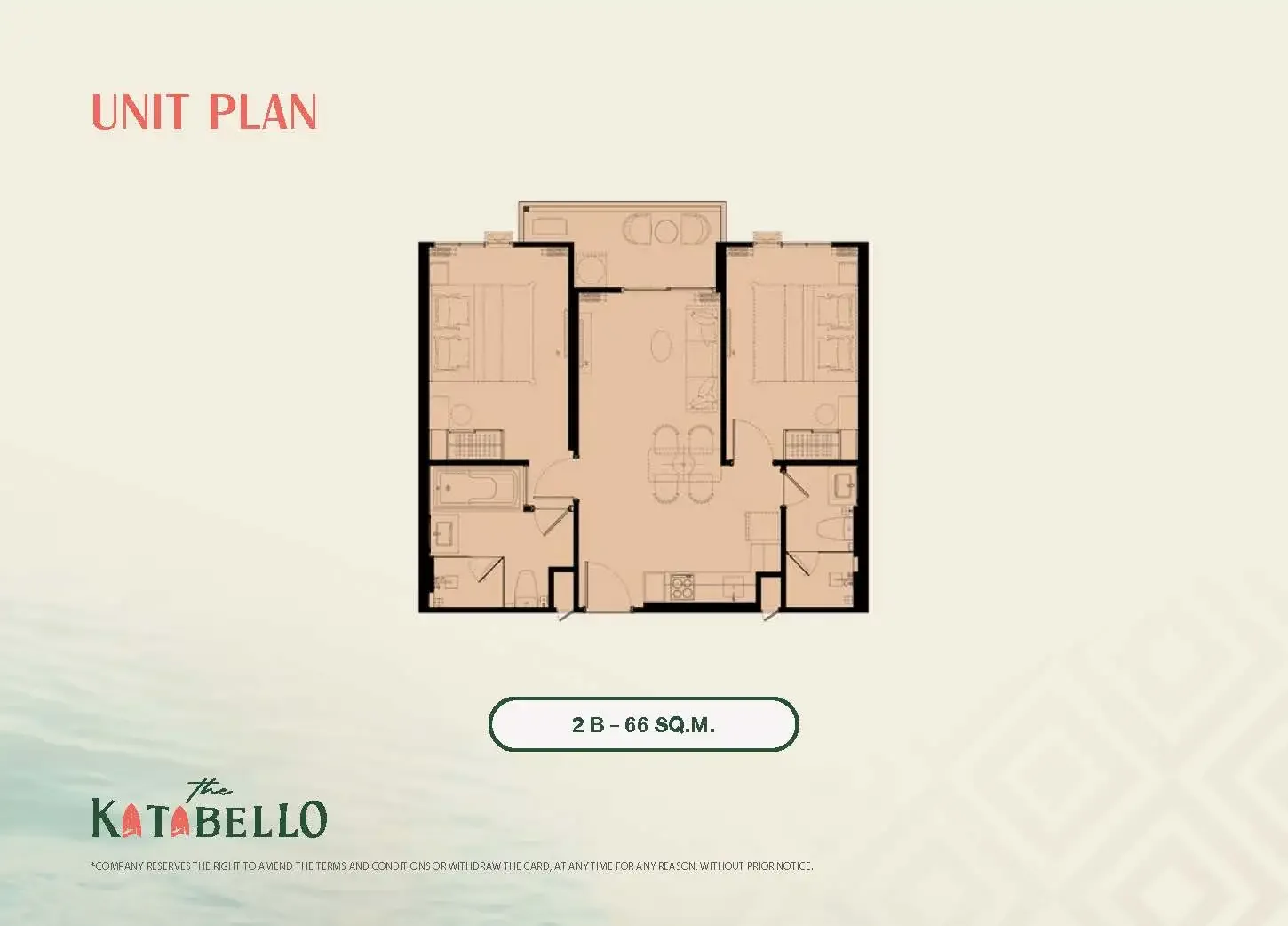 Планировка 2 B, 66 м² — The Title Katabello, Ката