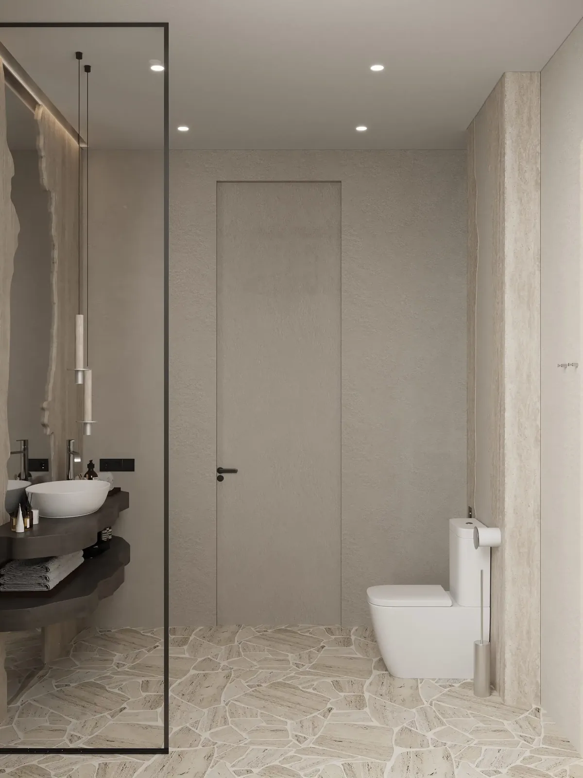 Bathroom with full-wall mirror and shower — Sunny Moon Phuket, Nai Harn