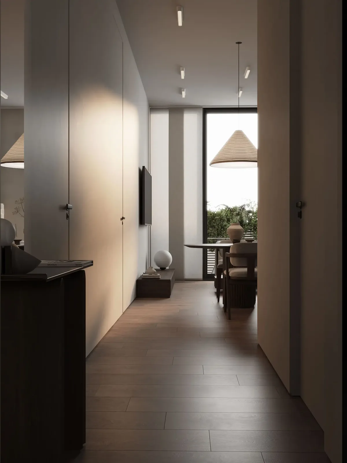 Hallway with wardrobe and a view into the living room — Sunny Moon Phuket, Nai Harn